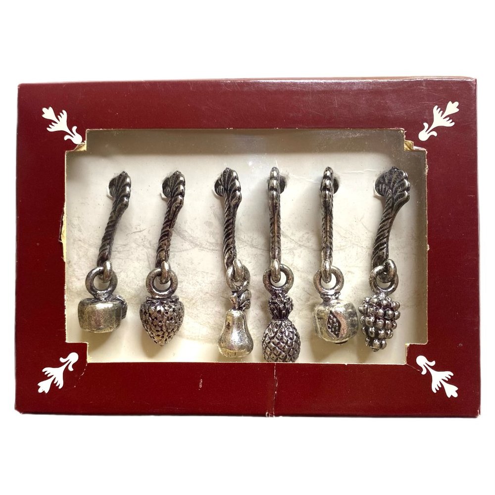 Wine Glass Markers Charms NTO Pewter Fruit - Set of 6